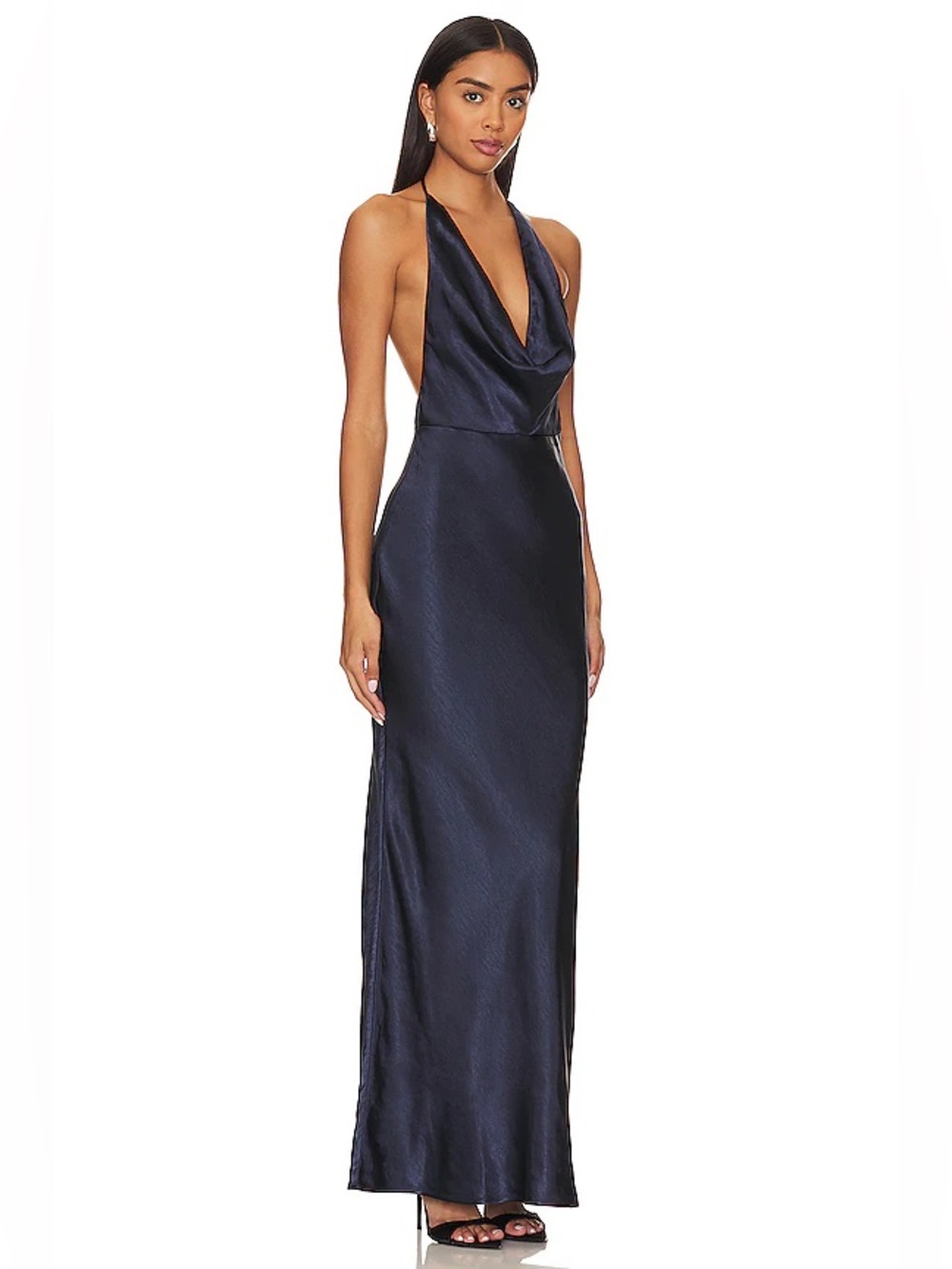 Backless Cowl Neck Posey Maxi Dress in Deep Navy